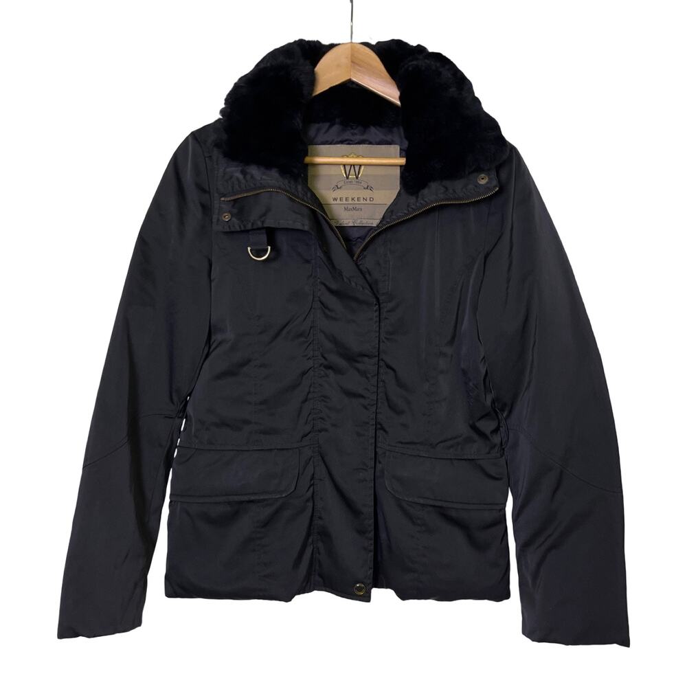 Weekend Max Mara Black Down Puffer Jacket Funnel Neck Size 6 Minimalist